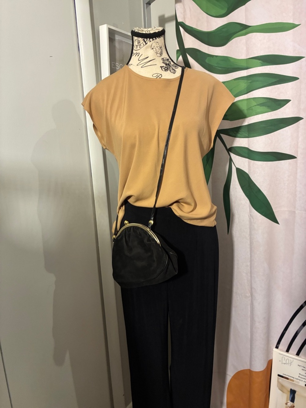 Express Blouse in Camel Size Small Silk Feel Short Sleeve Top